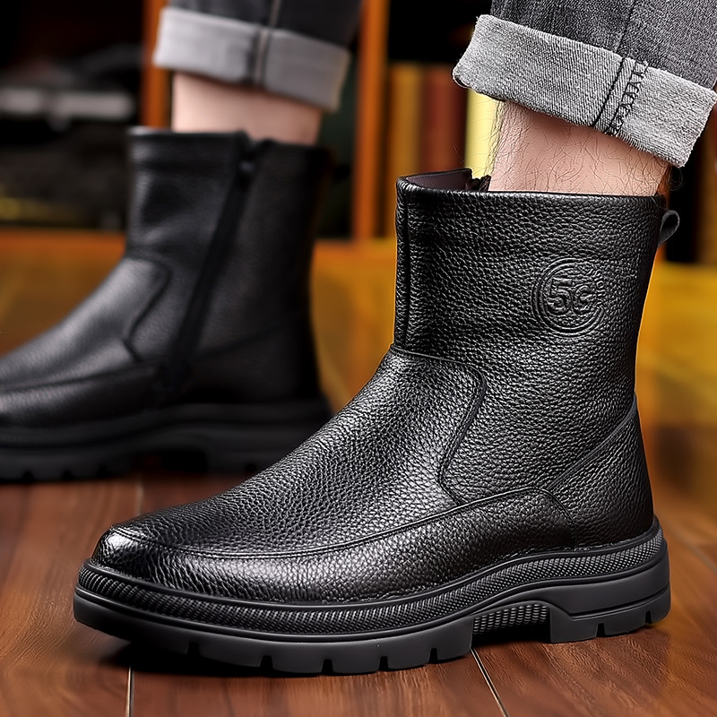 Snow Boot Fur Lined - Męskie skórzane buty zimowe za kostkę,