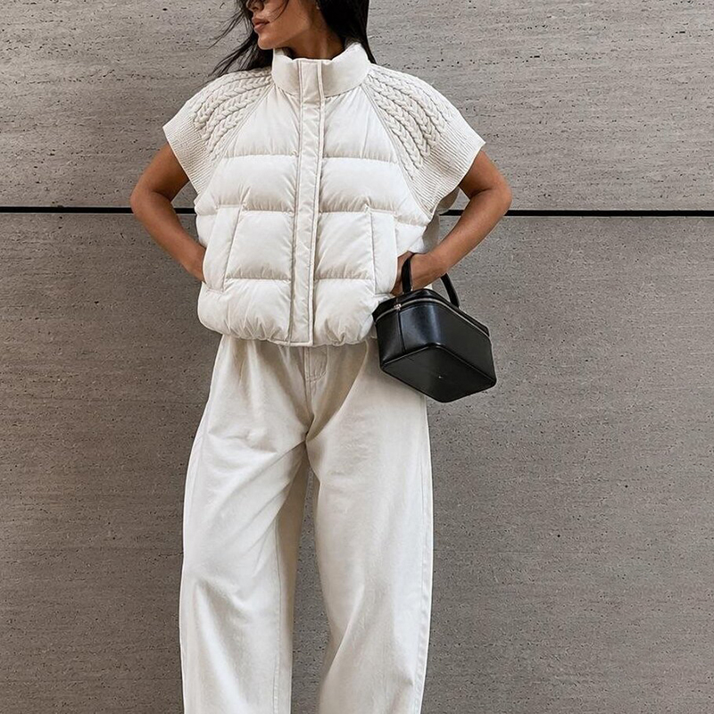 Padded Vest Gilet - Damska elegancka krótka kamizelka puchowa bez