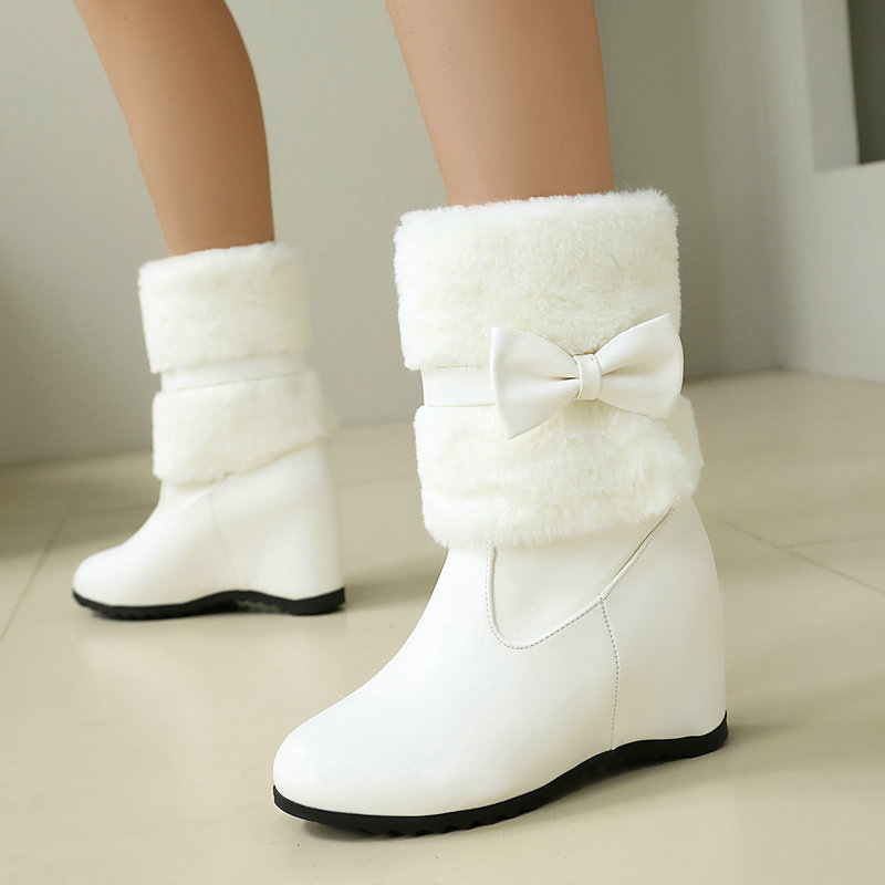 Snow Boot Fur Lined - Damskie czarno-białe zimowe buty śniegowce z