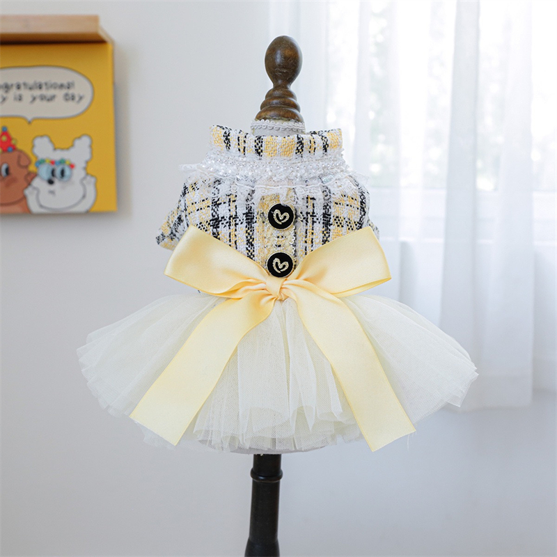 Yellow Winter Clothing - Sukienki z żółtą wstążką dla psów