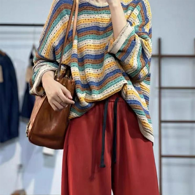 Yellow Winter Clothing - Wiosenny damski sweter w paski z