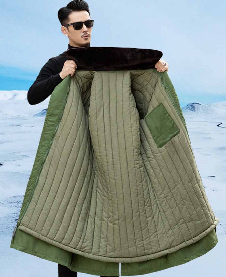 Yellow Winter Clothing - Damska aksamitna długa kurtka, wiatroodporna, żółto-zielony