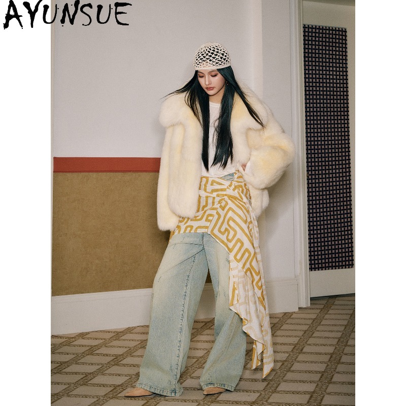 AYUNSUE Prawdziwe futra z lisa – Yellow Winter Clothing recenzja i cena